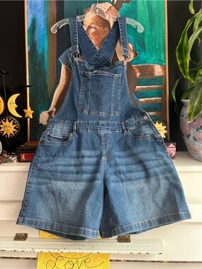 mySTYLE Denim Overall Shorts Women’s XL Blue Bib Shortalls Dungarees Casual